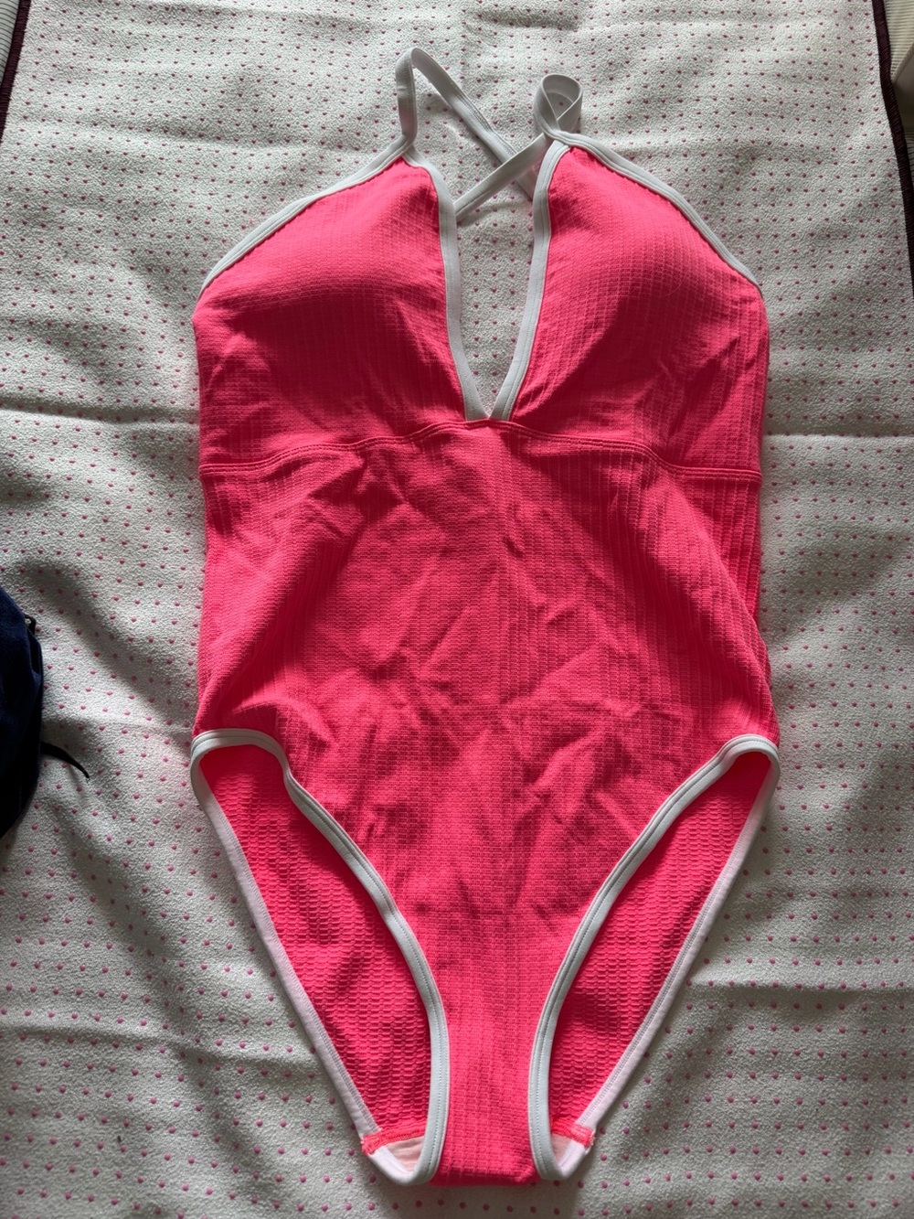 NWOT - XL - QQQ Hot Pink One-Piece Swimsuit with White Trim